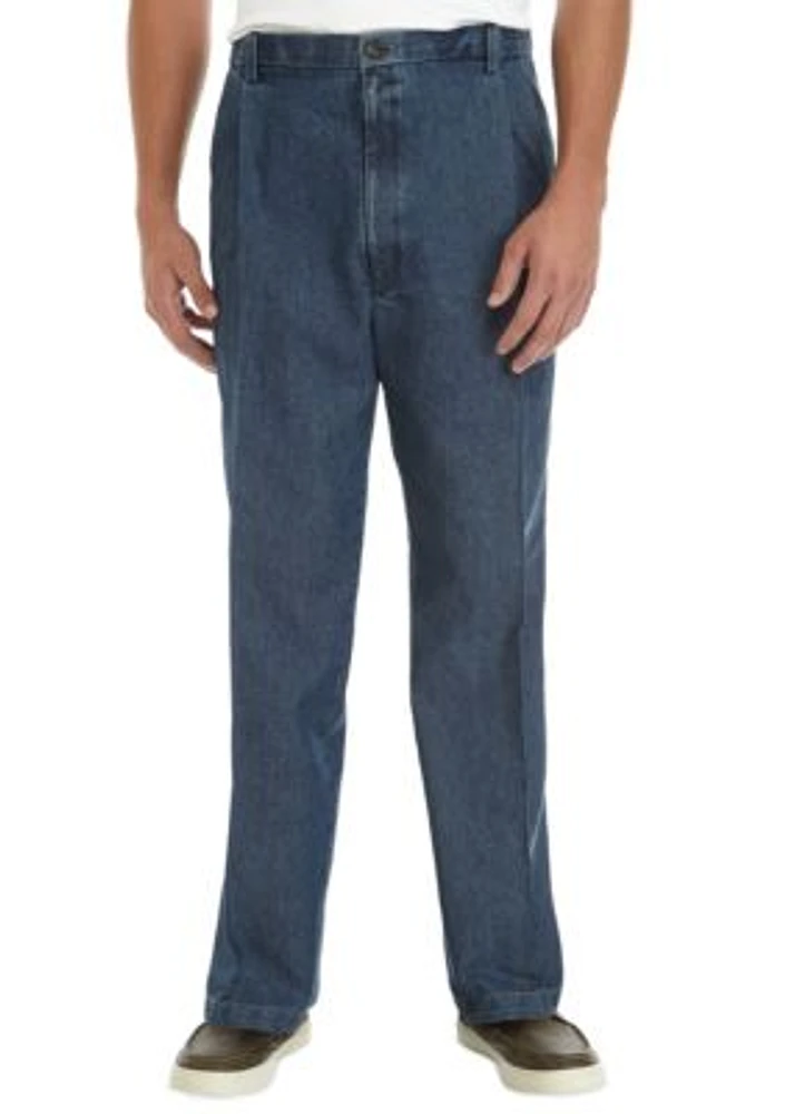 Big & Tall Stretch Denim Classic Fit Pleated Pants