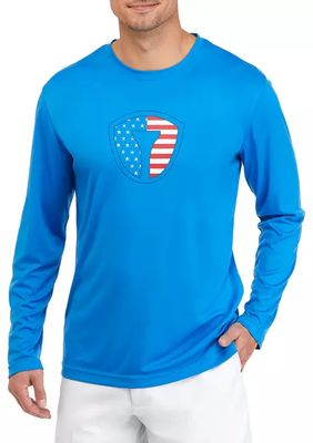 Men's Long Sleeve Americana Logo Print Sun Protection Crew T-Shirt