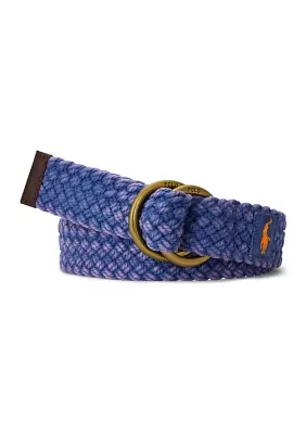 Leather-Trim Braided Belt