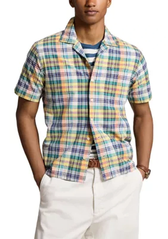 Classic Fit Plaid Oxford Camp Shirt