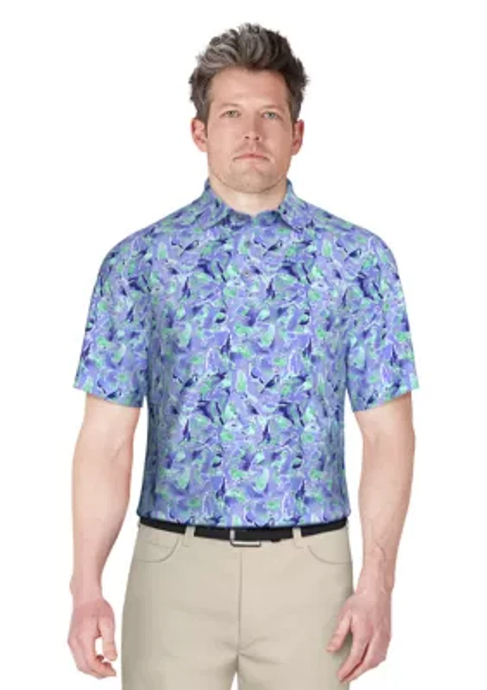 Men's Watercolor Birdie Print Short Sleeve Golf Polo Shirt