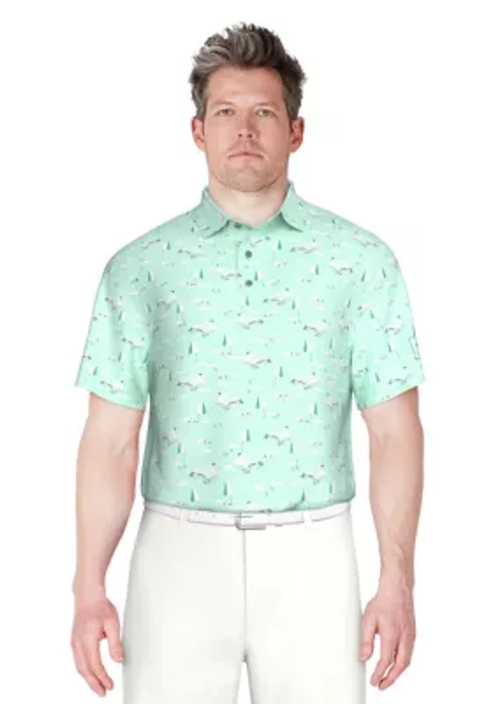 Men's Short Sleeve Stretch Performance Beach Print Polo Shirt