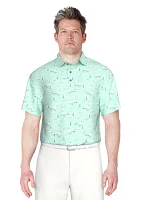 Men's Short Sleeve Stretch Performance Beach Print Polo Shirt