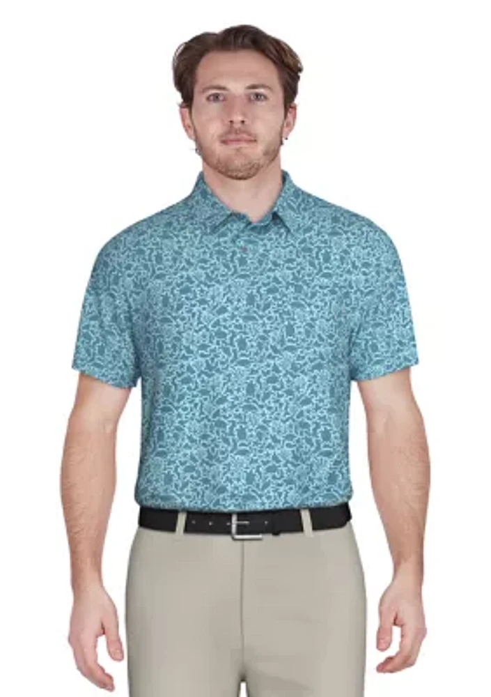 Men's Sea Life Print Golf Polo Shirt with Chest Pocket