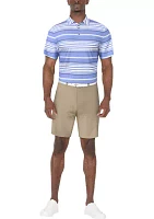 Men's Short Sleeve Allover Stripe Printed Polo Shirt