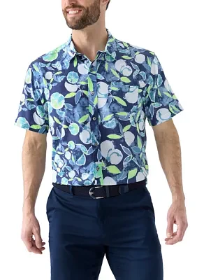 Men's Short Sleeve Watercolor Fruits Printed Woven Shirt