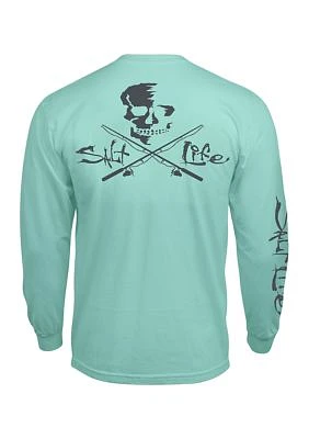 Long Sleeve Skull and Pole Graphic T-Shirt