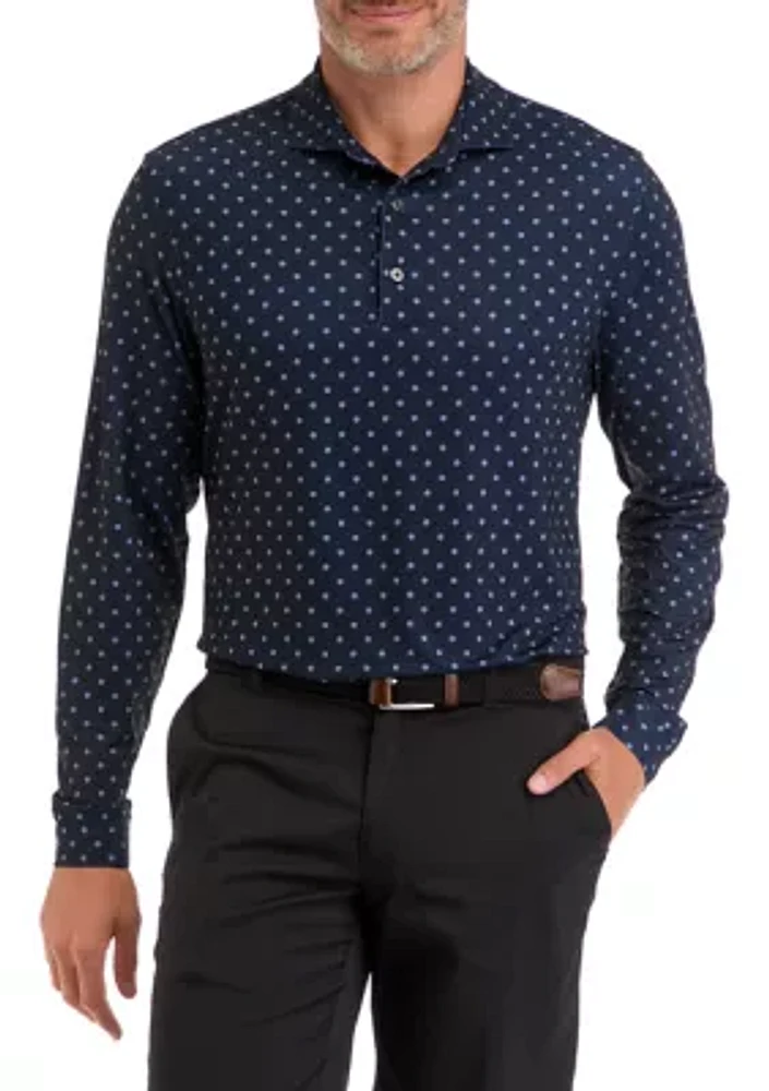 Men's Long Sleeve Diamond Dot Print Polo Shirt