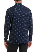 Men's Long Sleeve Diamond Dot Print Polo Shirt