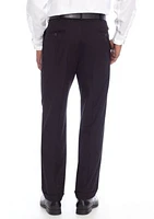 Black Solid Pleated Stretch Pants