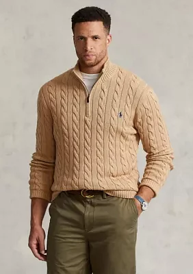 Big & Tall Cable-Knit Cotton Quarter-Zip Sweater