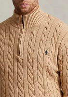 Big & Tall Cable-Knit Cotton Quarter-Zip Sweater