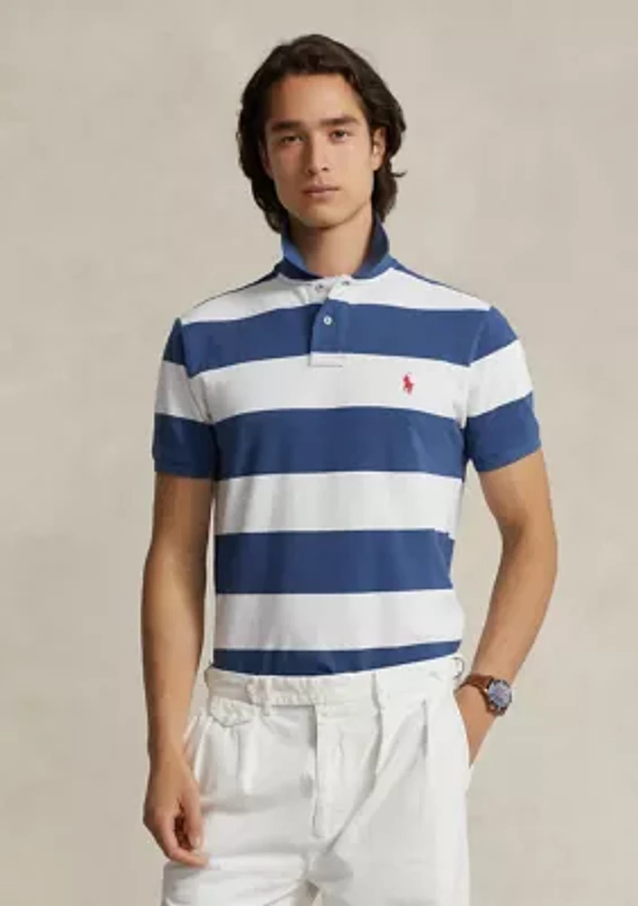 Classic Fit Striped Mesh Polo Shirt