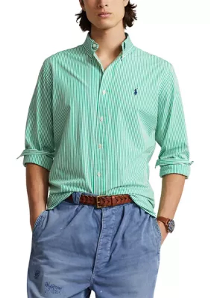 Classic Fit Striped Stretch Poplin Shirt