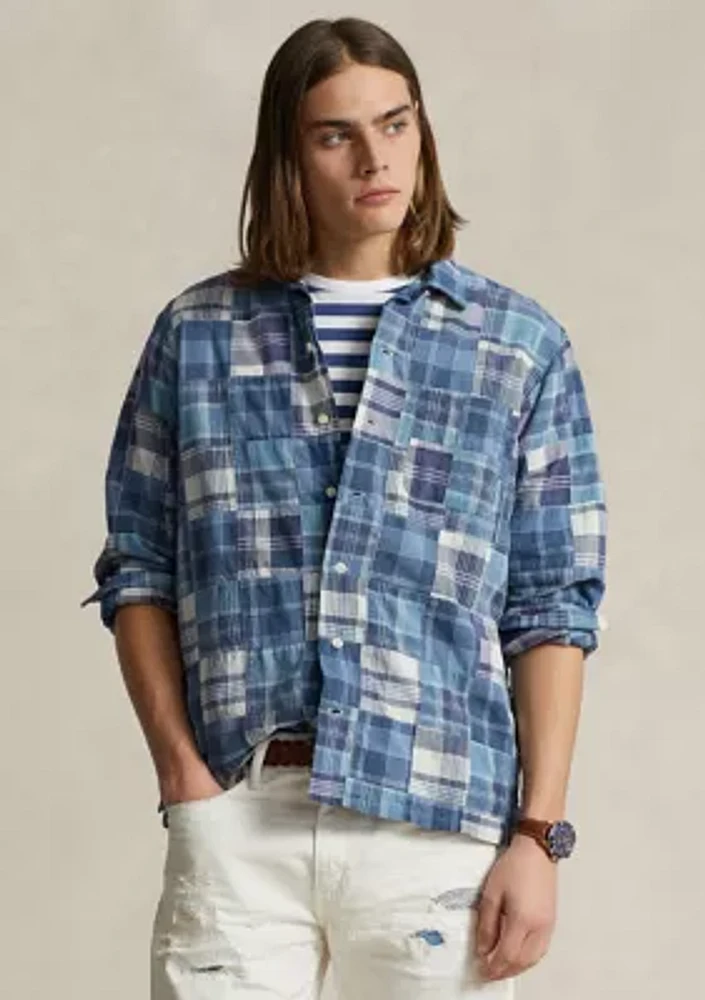 Classic Fit Patchwork Madras Camp Shirt