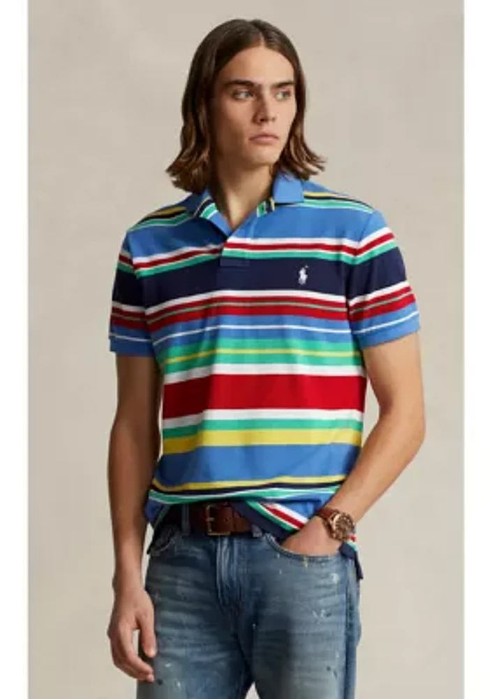 Classic Fit Striped Mesh Polo Shirt