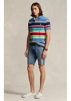 Classic Fit Striped Mesh Polo Shirt