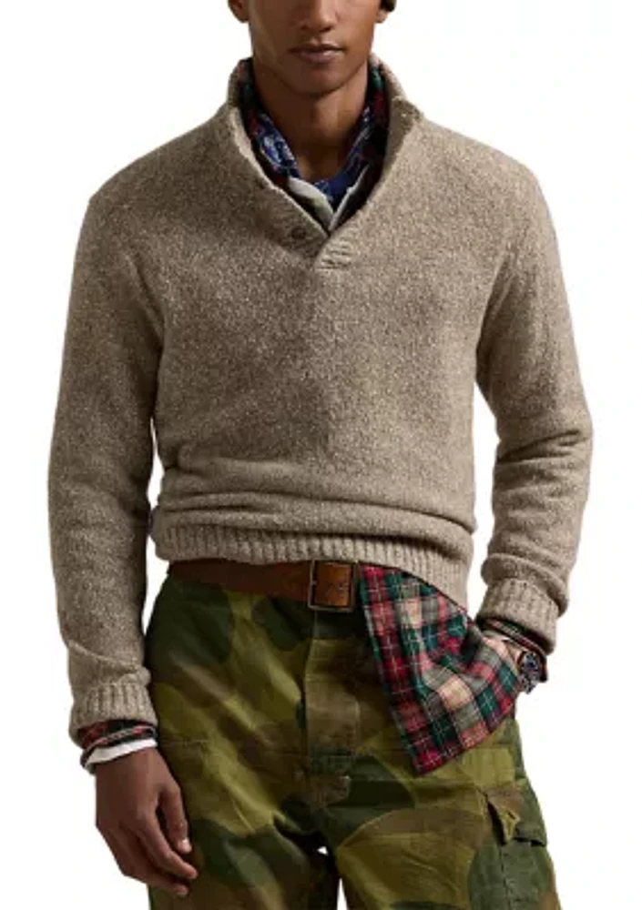 Speckled Wool-Blend Mock Neck Sweater