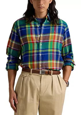 Classic Fit Plaid Brushed Flannel Shirt