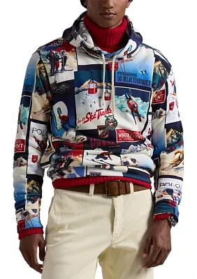 Patchwork-Ski-Print Fleece Hoodie