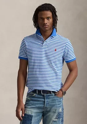 Classic Fit Striped Mesh Polo Shirt