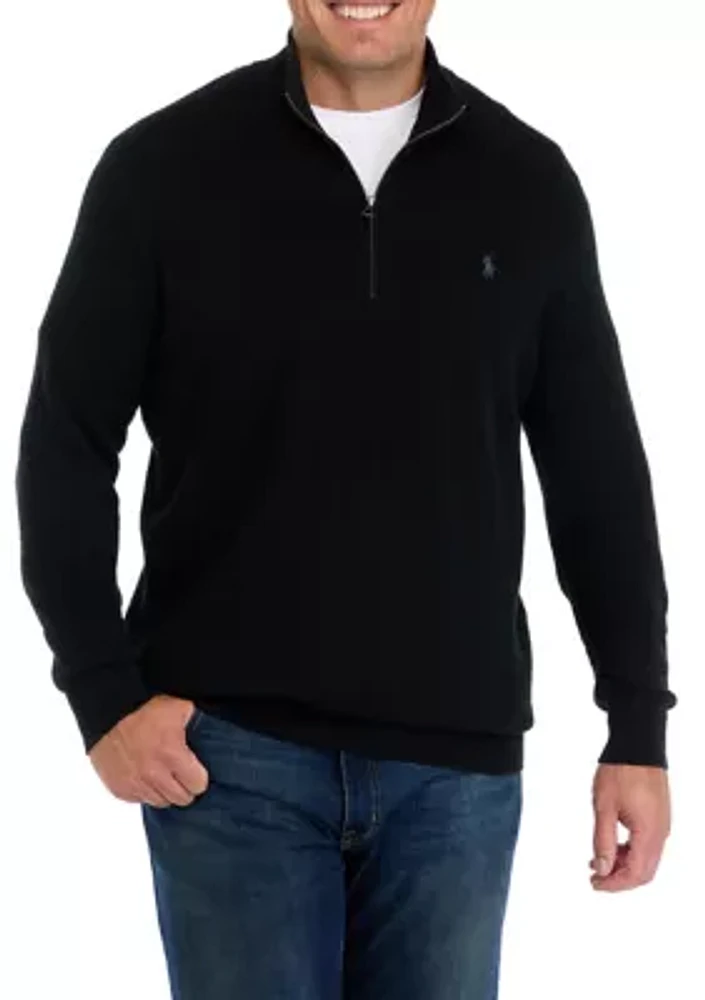 Big & Tall Textured Cotton Half Zip Pullover