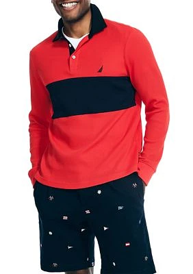 Slim Fit Waffle Color Block Long Sleeve Polo Shirt