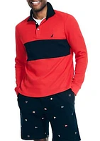 Slim Fit Waffle Color Block Long Sleeve Polo Shirt