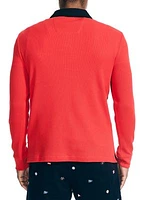 Slim Fit Waffle Color Block Long Sleeve Polo Shirt