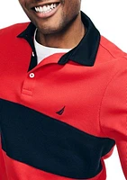 Slim Fit Waffle Color Block Long Sleeve Polo Shirt