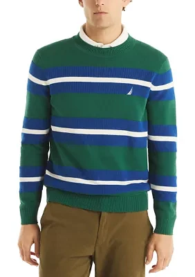 Striped Textured Crew Neck Sweatshirt