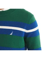 Striped Textured Crew Neck Sweatshirt