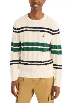 Striped Cable-Knit Sweater