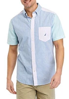 Mixed Striped Seersucker Short-Sleeve Shirt