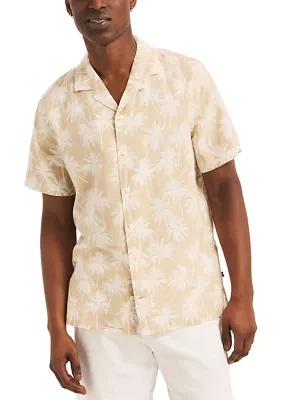 Printed Linen Short-Sleeve Camp Shirt