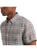 Plaid Linen Short-Sleeve Shirt