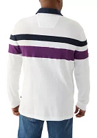 Big & Tall Long Sleeve Waffle Rugby Stripe Polo Shirt