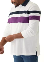 Big & Tall Long Sleeve Waffle Rugby Stripe Polo Shirt