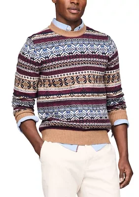 Wool Blend Fair Isle Printed Sweater