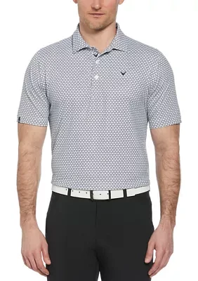 Men's Short Sleeve Allover Tee Time Print Polo Shirt