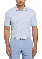 Men's Short Sleeve Allover Tee Time Print Polo Shirt