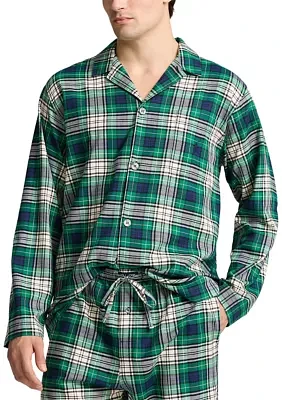 Green Plaid Long Sleeve Flannel Sleep Shirt