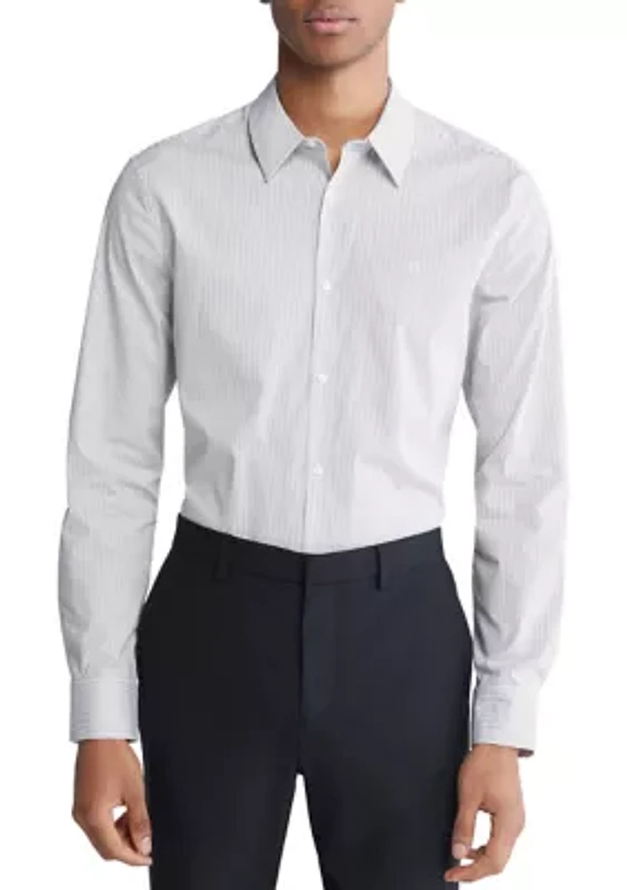 Stretch Cotton Slim Fit Thin Stripe Button-Down Shirt