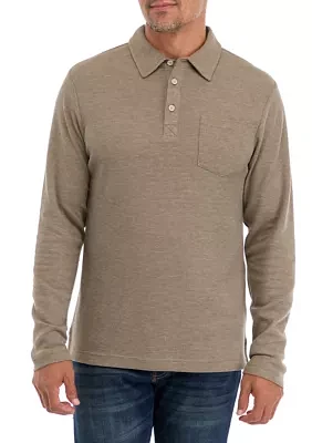 Men's Long Sleeve Micro-Stripe Waffle Polo Shirt