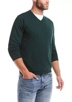 Men's Cotton Cashmere V-Neck Sweater with Internal Flannel Trim