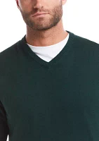 Men's Cotton Cashmere V-Neck Sweater with Internal Flannel Trim