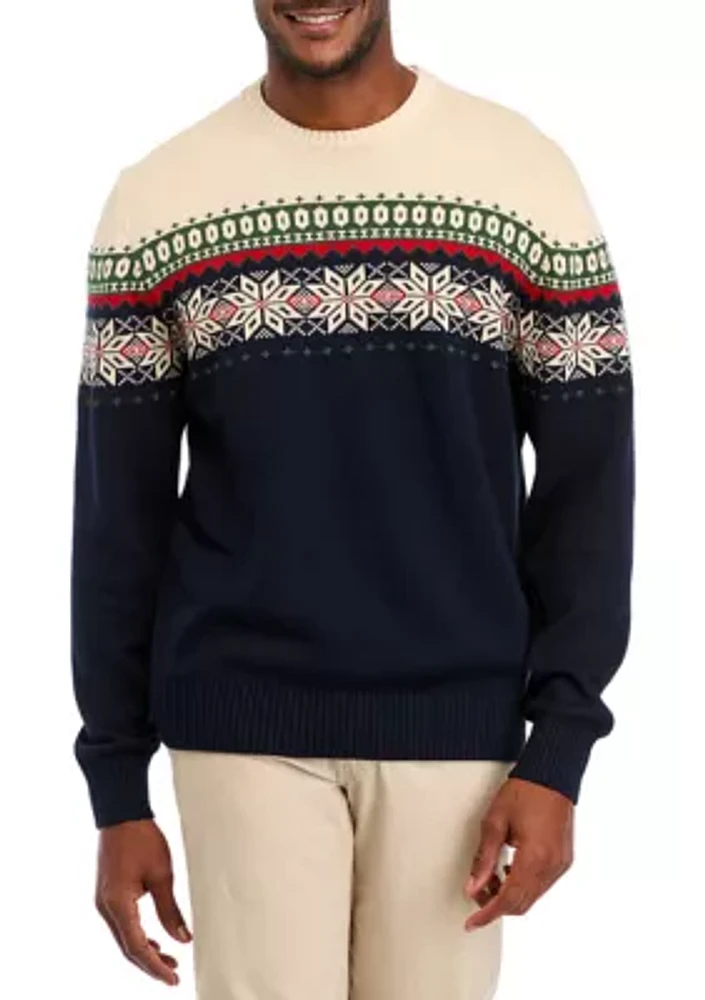 Men's Holiday Snowflake Crew Neck Sweater