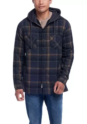 Men's Sherpa Lined Hooded Flannel Shirt Jacket