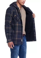 Men's Sherpa Lined Hooded Flannel Shirt Jacket