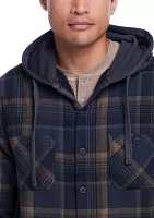 Men's Sherpa Lined Hooded Flannel Shirt Jacket